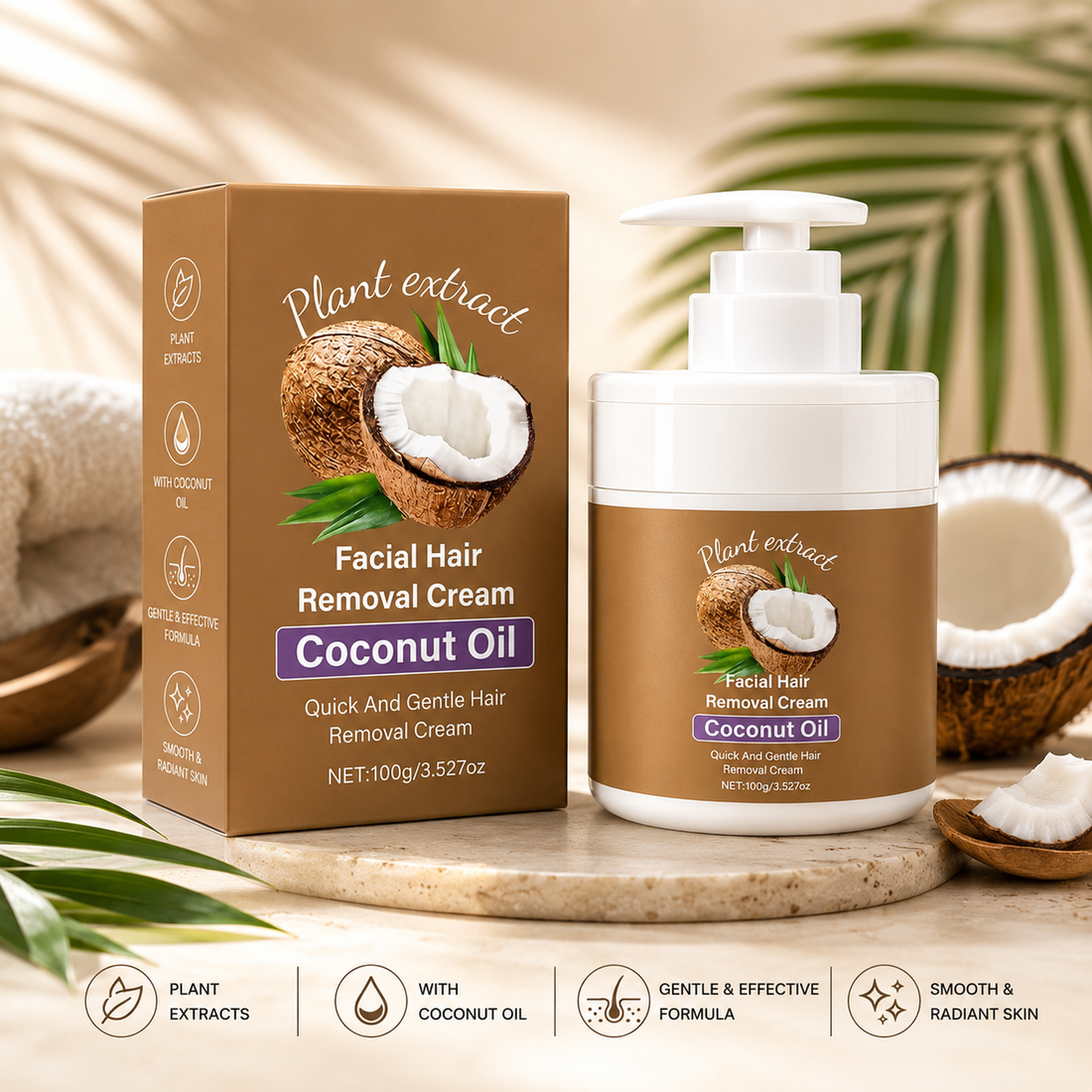 Coconut Oil Facial & Body Hair Removal Cream